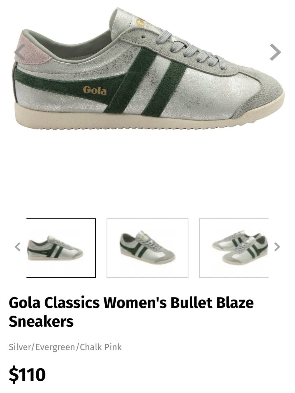 Gola Women's Bullet Blaze Sneakers — Silver, Evergreen & Chalk Pink